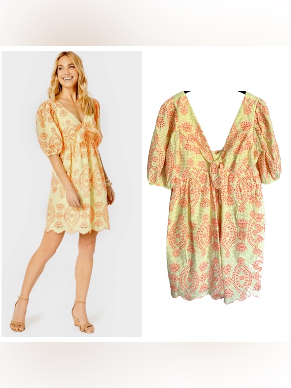 Lilly Pulitzer Sarafina cotton eyelet babydoll mini dress yellow gingham 12